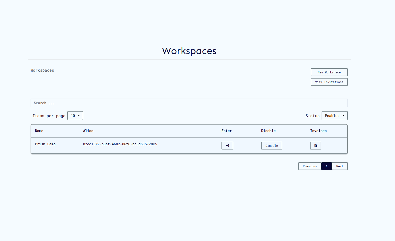 Workspaces page