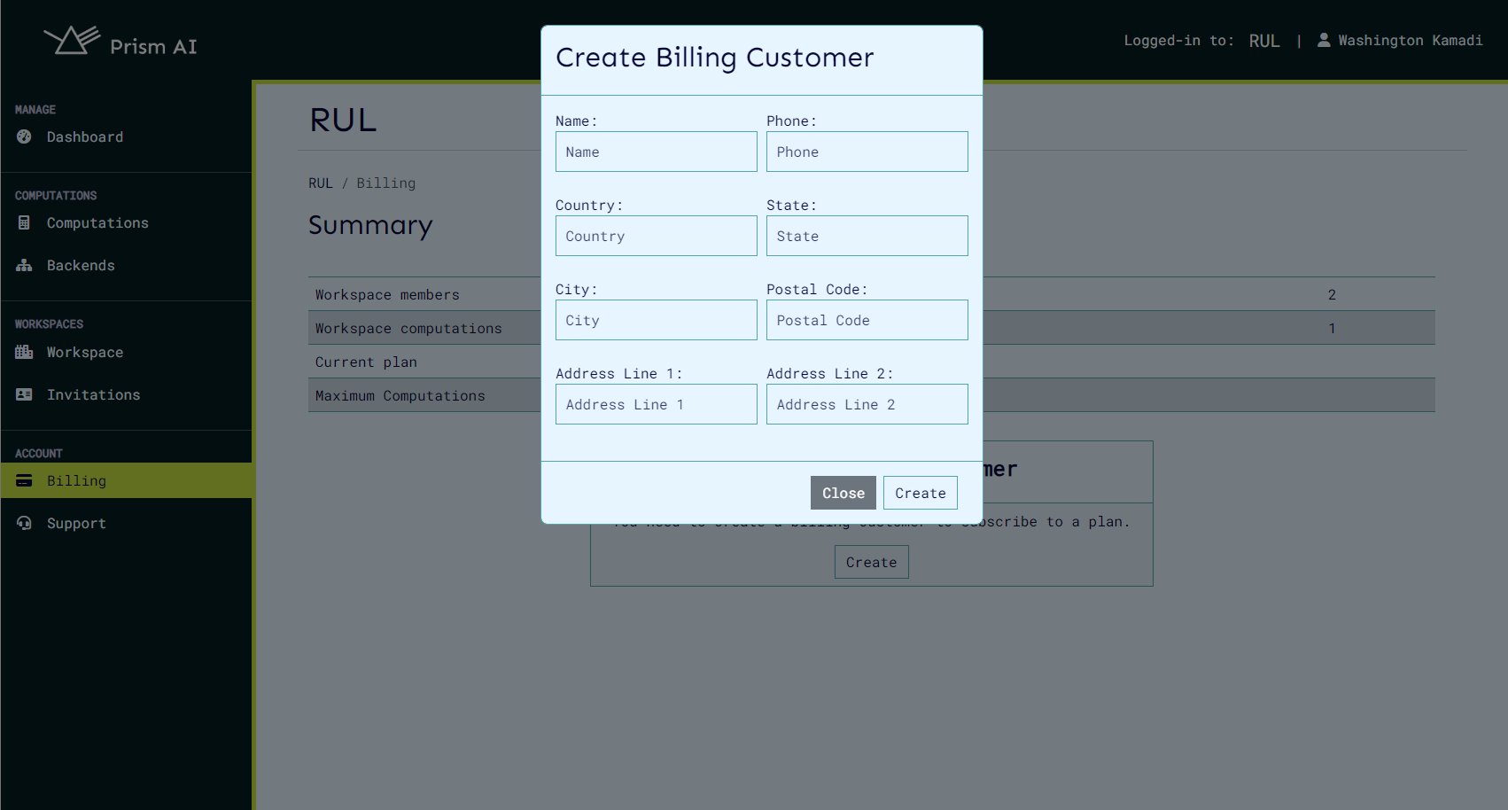 Create Customer Modal