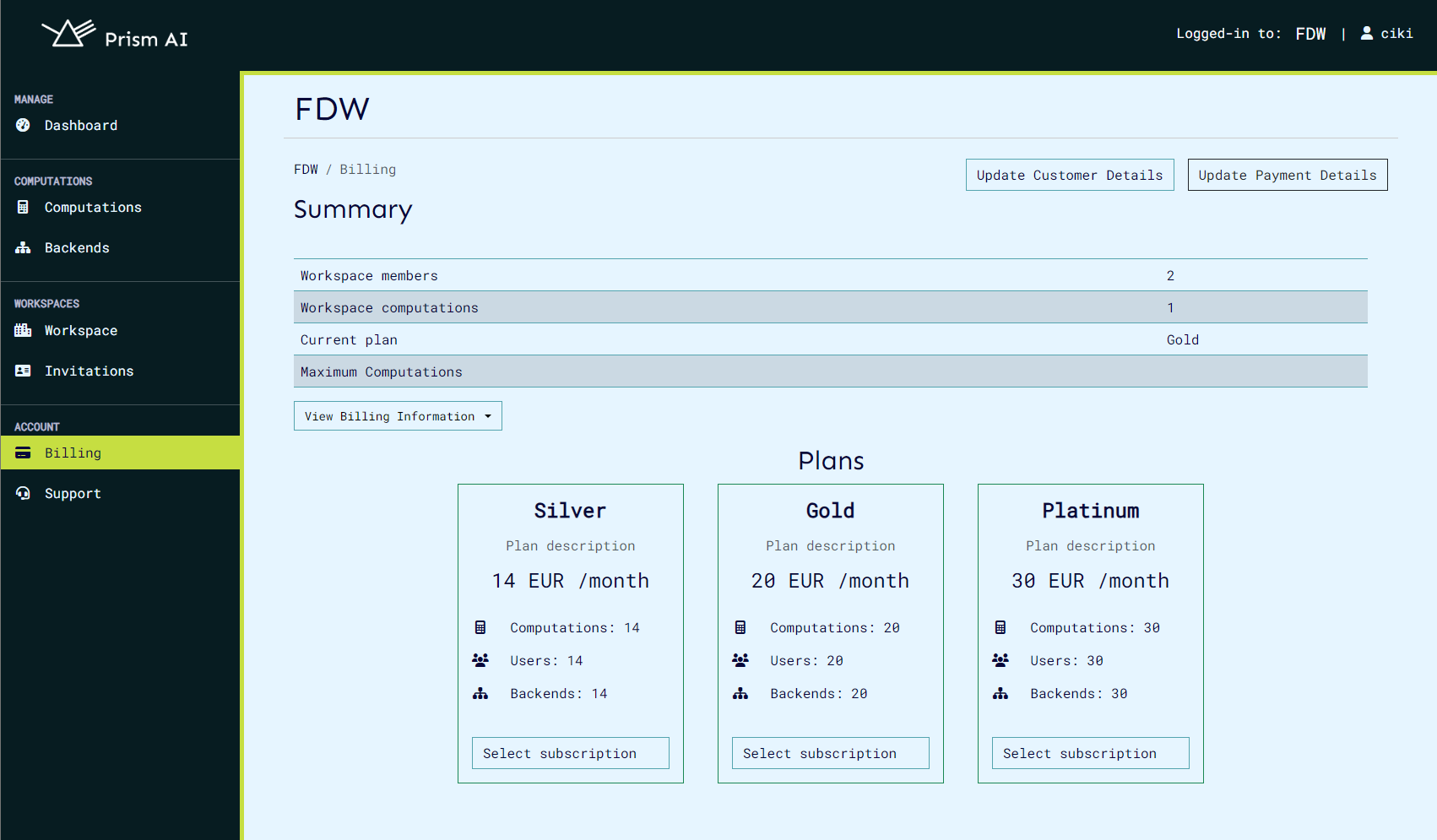 Plans Page