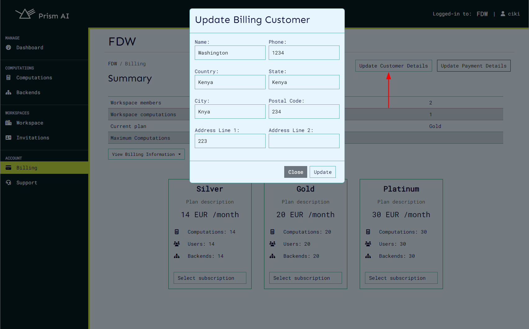 Update Customer Modal